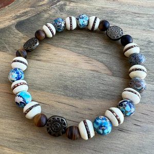 Blue Imperial Jasper + Mala Prayer Bead Crystal Bracelet